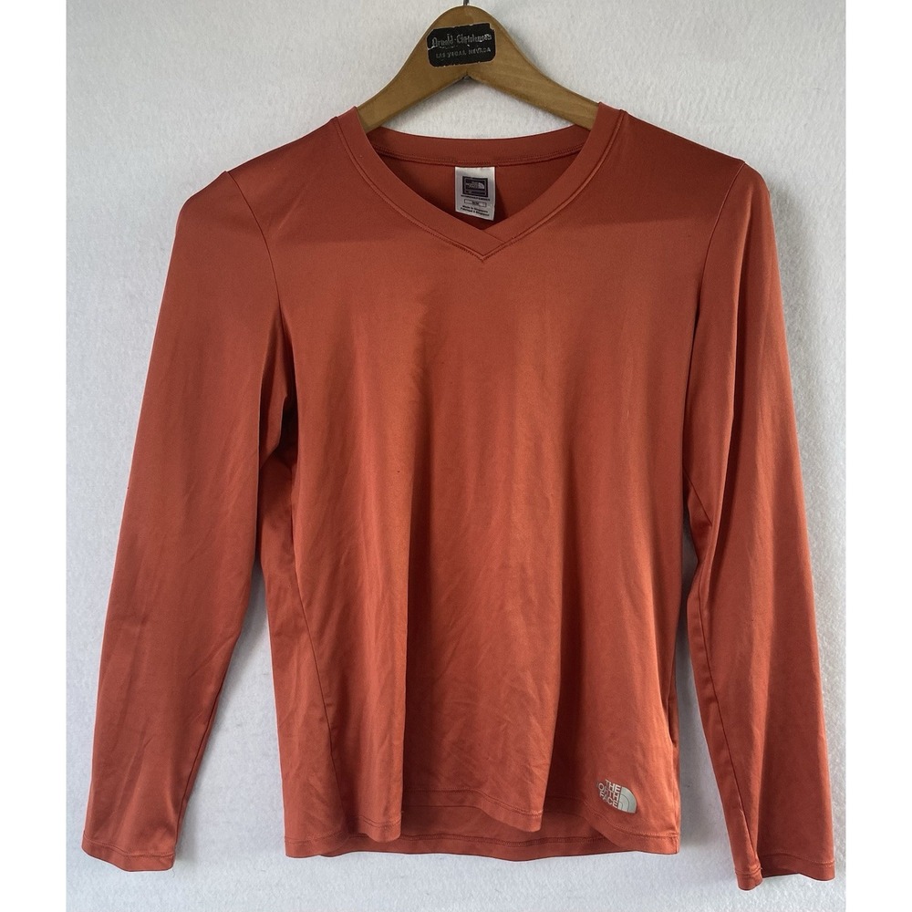 The North Face Women Size Medium Bright‎ Orange Long Sleeve Shirt Logo